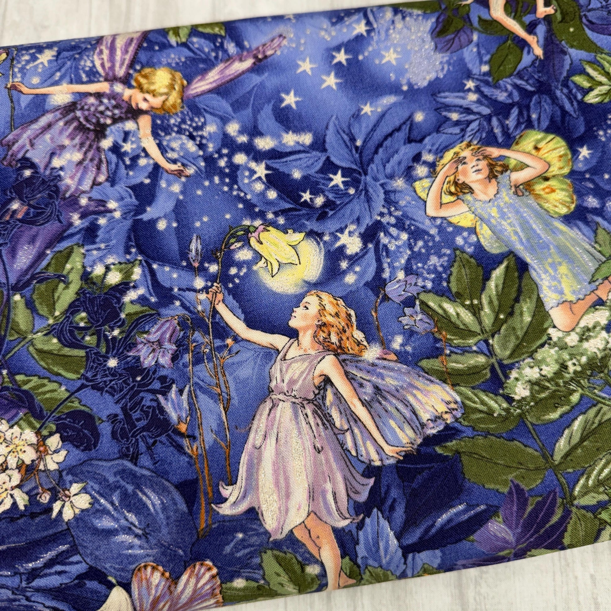 Night Fairies Fabric - Silver GLITTER Accents - 100% cotton - Michael Miller - DM5043-NITE-D
