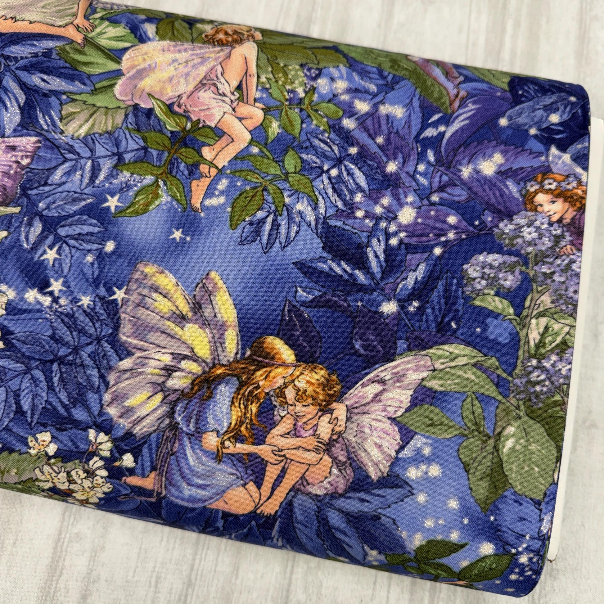 Night Fairies Fabric - Silver GLITTER Accents - 100% cotton - Michael Miller - DM5043-NITE-D