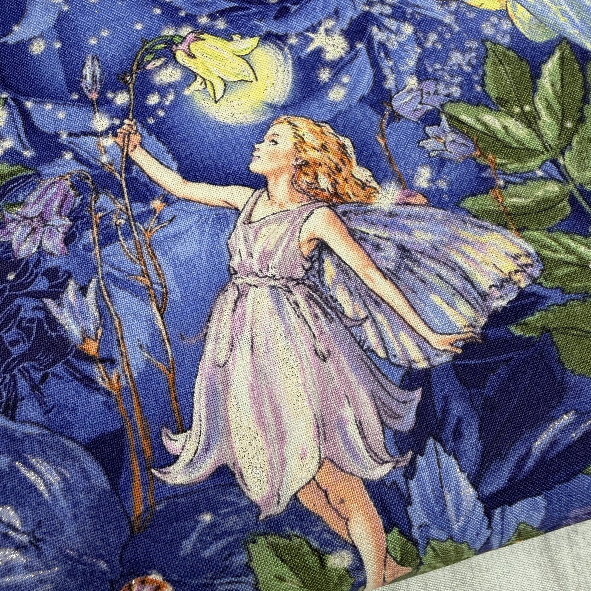 Night Fairies Fabric - Silver GLITTER Accents - 100% cotton - Michael Miller - DM5043-NITE-D
