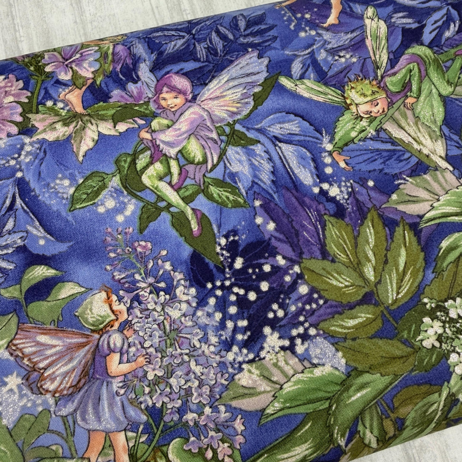 Night Fairies Fabric - Silver GLITTER Accents - 100% cotton - Michael Miller - DM5043-NITE-D