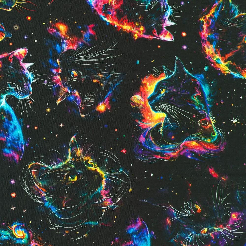 Galaxy Cats Fabric - Robert Kaufman - 100% Cotton - SRKD-23924-325 Celestial