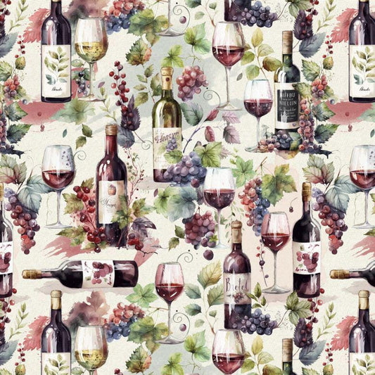 Wine Bottles and Glasses Fabric - Timeless Treasures - 100% Cotton - WINE-CD4174 MULTI