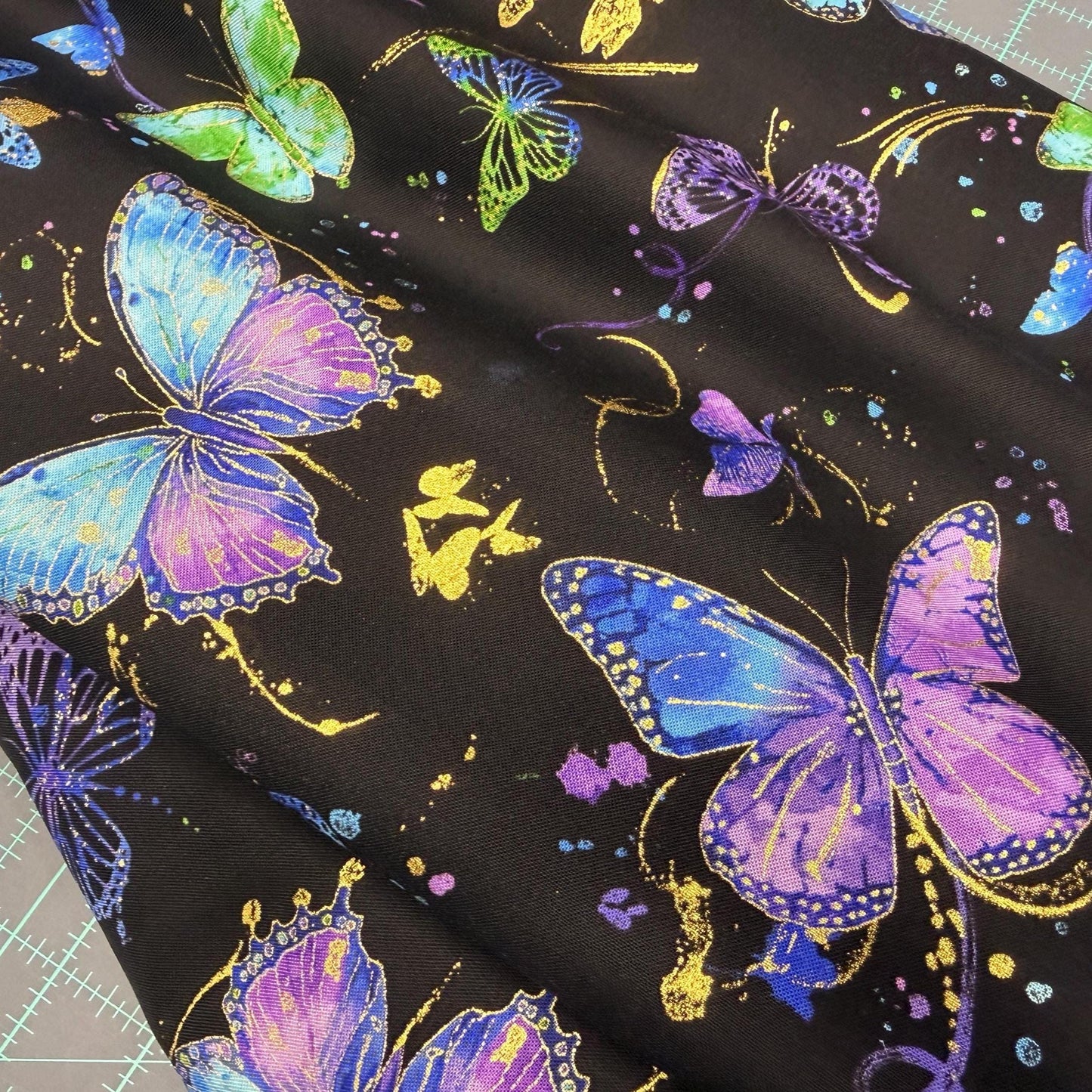 Flying Butterflies Fabric with METALLIC gold - Chong A Hwang for Timeless Treasures - 100% Cotton
