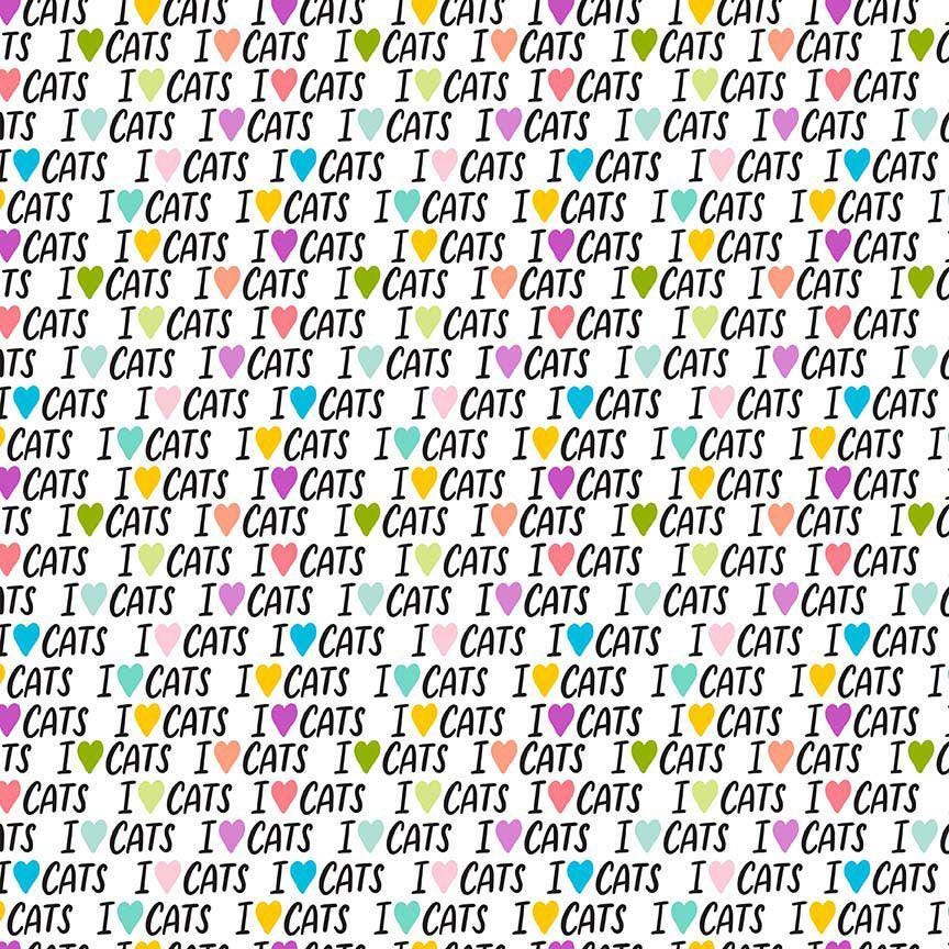 I love Cats Fabric - Text - Timeless Treasures - 100% Cotton - CD4388