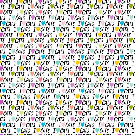 I love Cats Fabric - Text - Timeless Treasures - 100% Cotton - CD4388