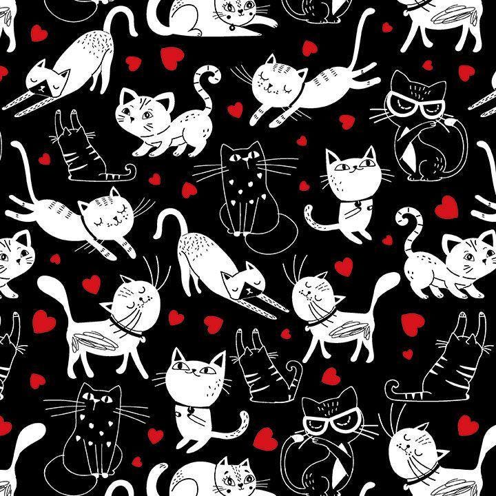 Tossed Cats and Hearts fabric - 100% Cotton - Timeless Treasures - Smitten Kitten - CD3833