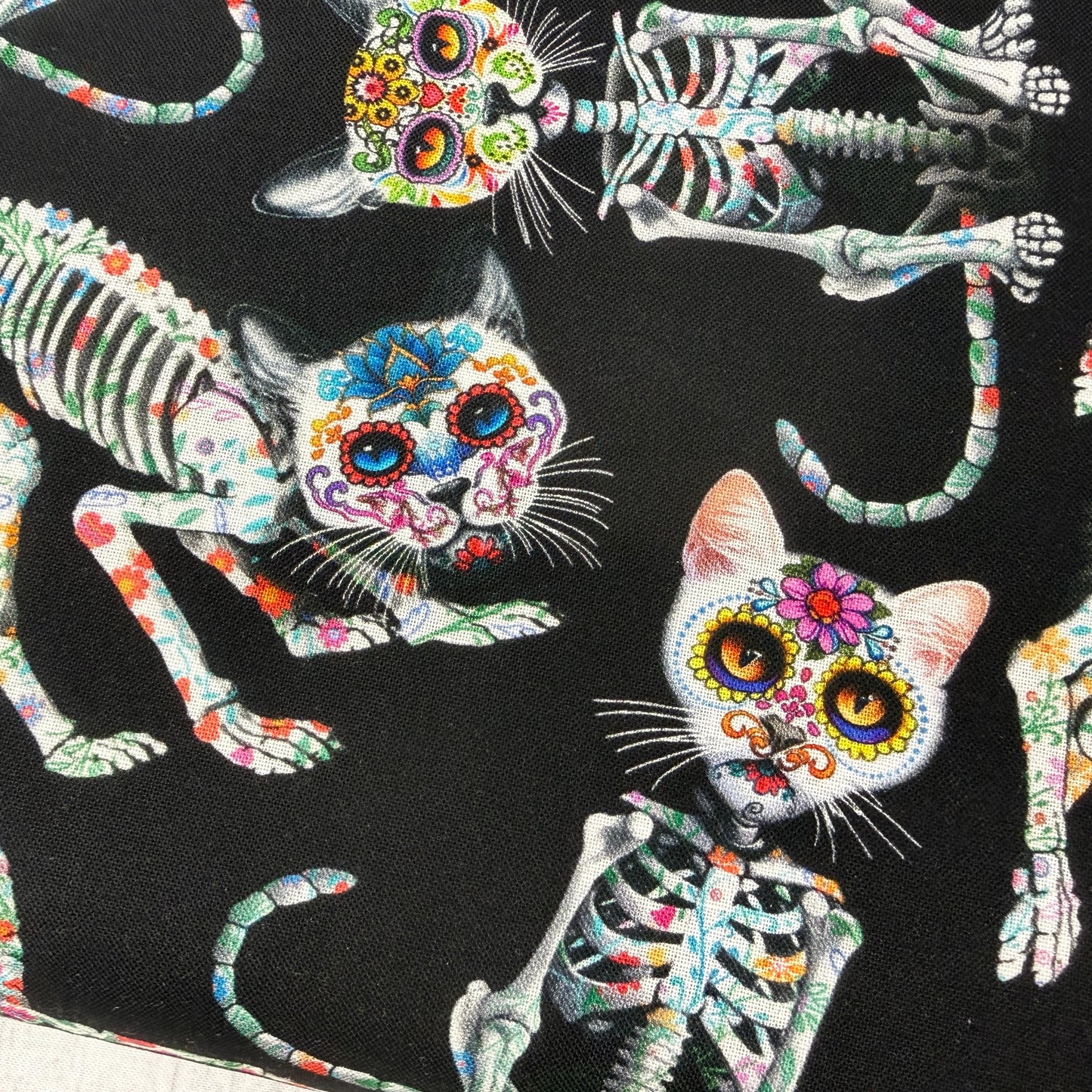 Skeleton Cats - Sugar Skulls Day of the Dead - Timeless Treasures - 100% Cotton Fabric