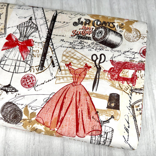 Timeless Treasures Vintage Dressmaking Fabric - 100% Cotton - ERA-C2329
