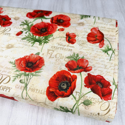 Poppy Flower Fabric - 100% Cotton - Timeless Treasures - CD3804
