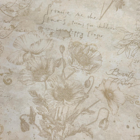 Toile Poppy Flower Fabric - 100% Cotton - Timeless Treasures - CD3807