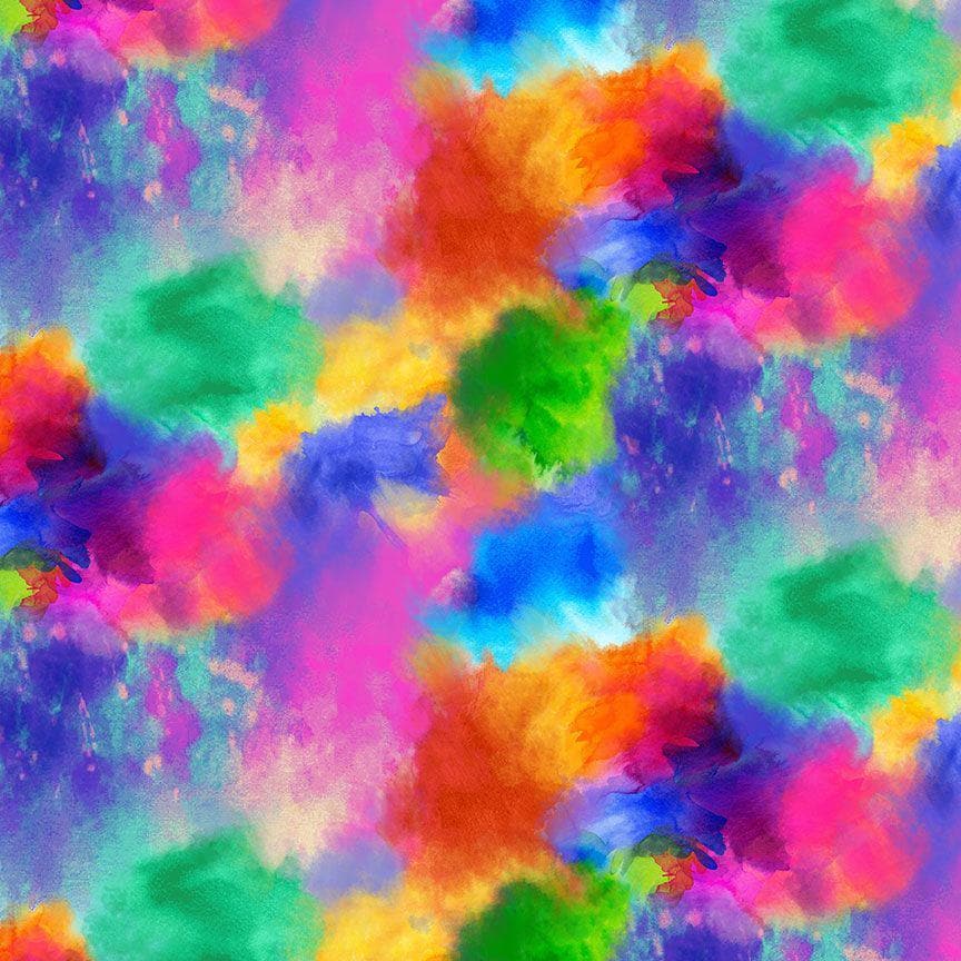 Watercolor Brush Strokes Fabric - CD3677 - 100% Cotton - Timeless Treasures - Multicolor Rainbow Colorful Blender dots