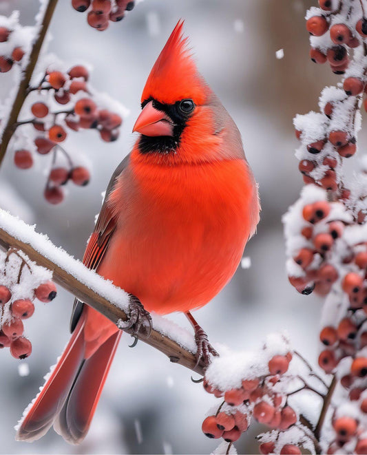Winter Cardinal Fabric Panel - 35.5" x 44" - 100% cotton - David Textiles - GL-0271-5C