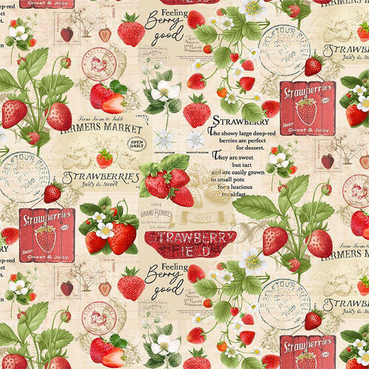 Strawberry Collage Fabric - 100% Cotton - Timeless Treasures CD3400