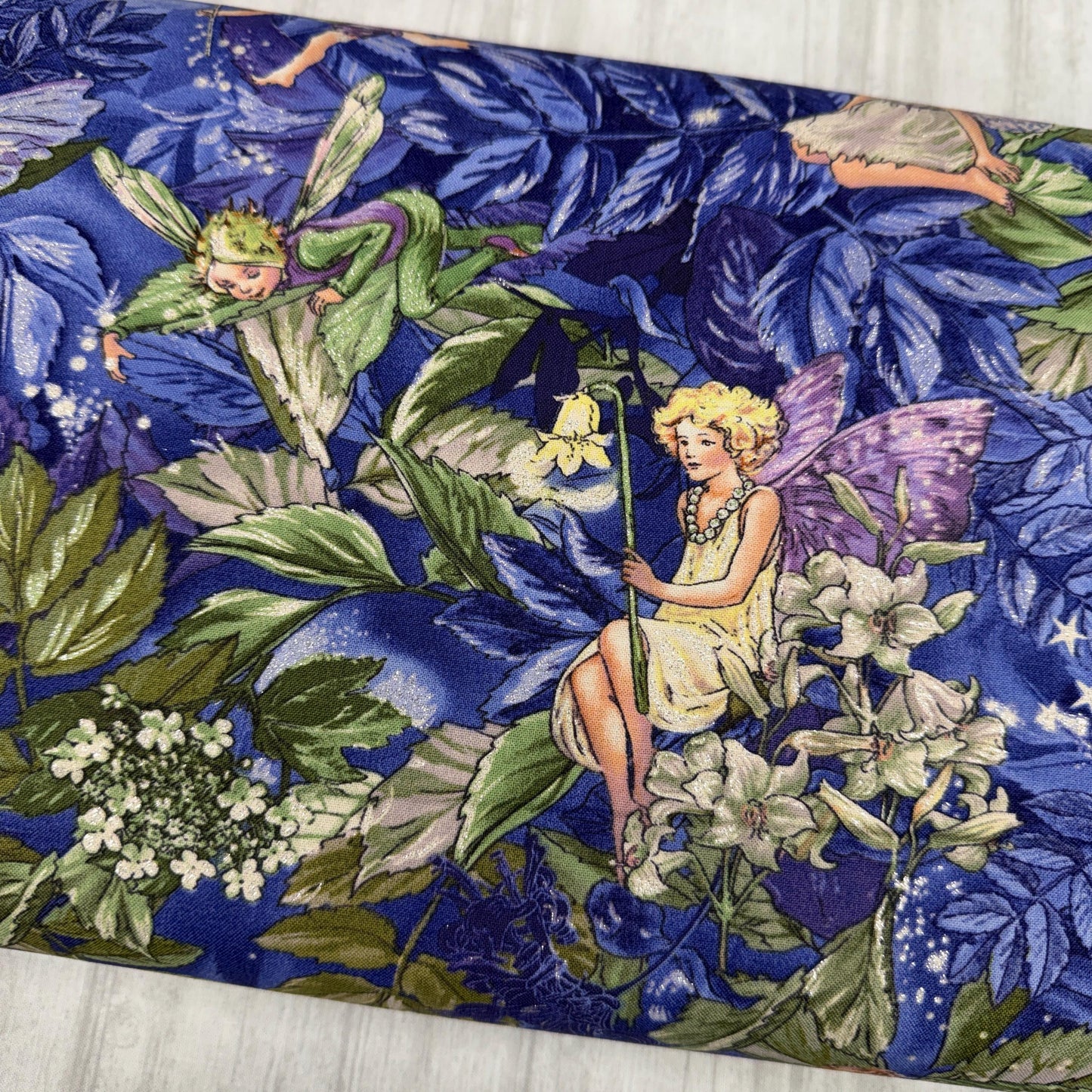 Night Fairies Fabric - Silver GLITTER Accents - 100% cotton - Michael Miller - DM5043-NITE-D