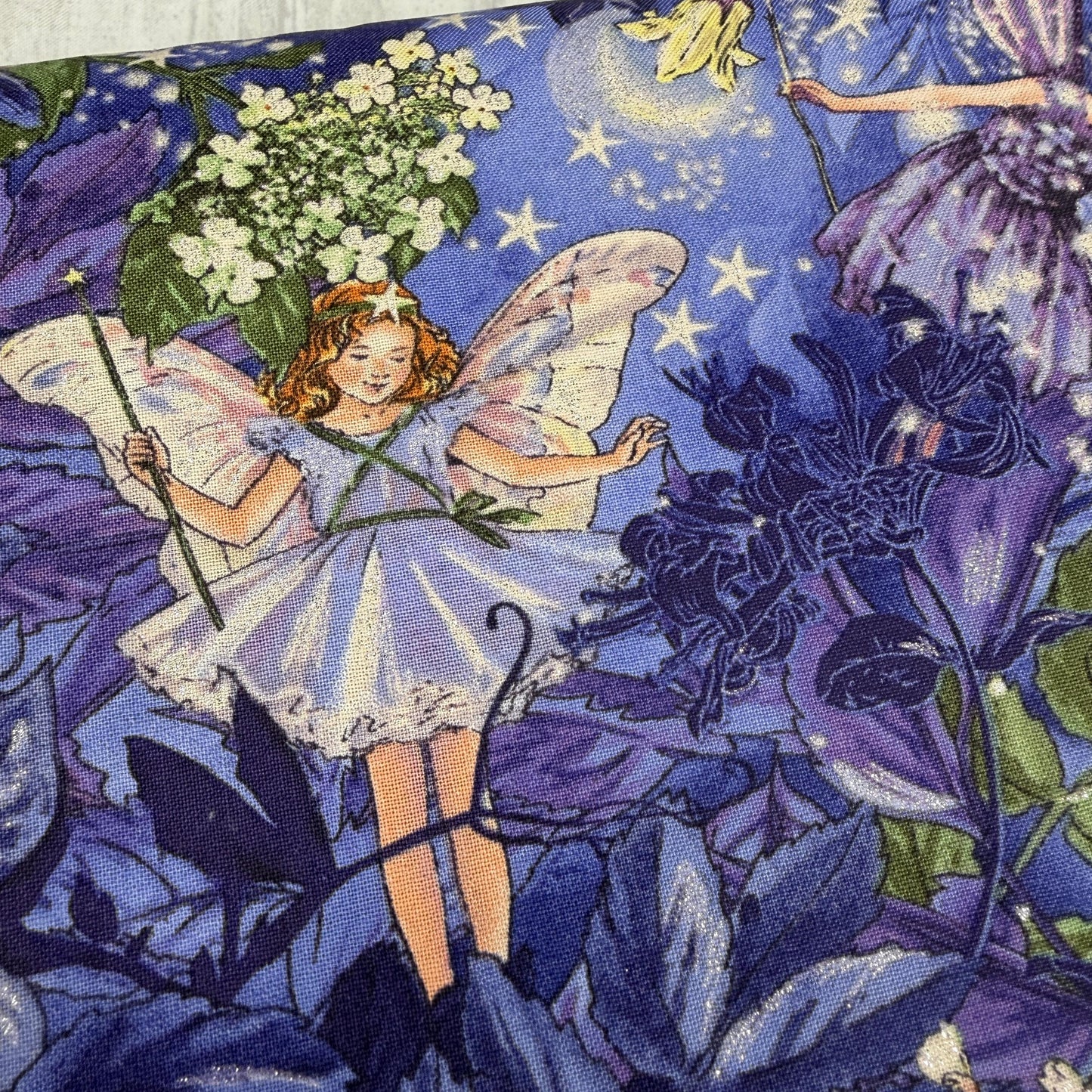 Night Fairies Fabric - Silver GLITTER Accents - 100% cotton - Michael Miller - DM5043-NITE-D