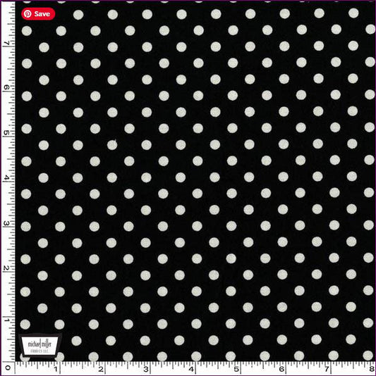 Black and White Polka Dot Fabric - 1/4" dot - Michael Miller - 100% cotton - CX2490-BLAC-D