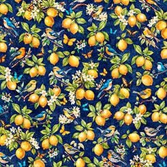 Lemons and Birds Fabric - Citrus Bliss - QT - 100% cotton