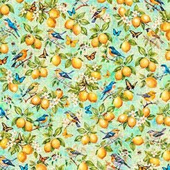 Lemons and Birds Fabric - Citrus Bliss - QT - 100% cotton