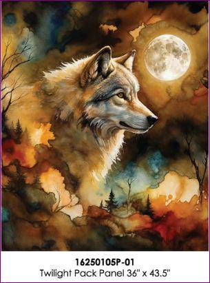 Wolf Fabric Panel - 36" wide x 43.5 tall - Camelot - 100% Cotton