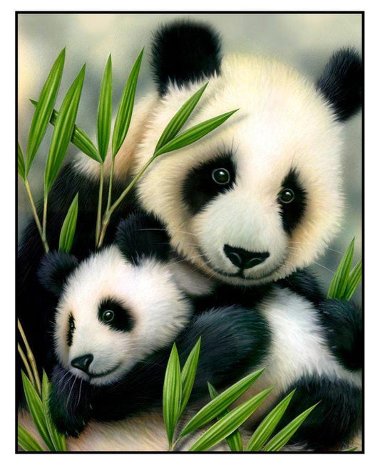 Panda Bear Fabric Panel- 36" wide x 44" tall - 100% cotton - Elizabeth's Studio - Baby and Mom - 1336 White