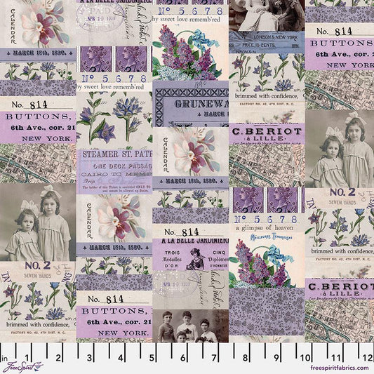 Tim Holtz Purple Collage - 100% Cotton Fabric - FreeSpirit - Eclectic Elements - Cheater quilt