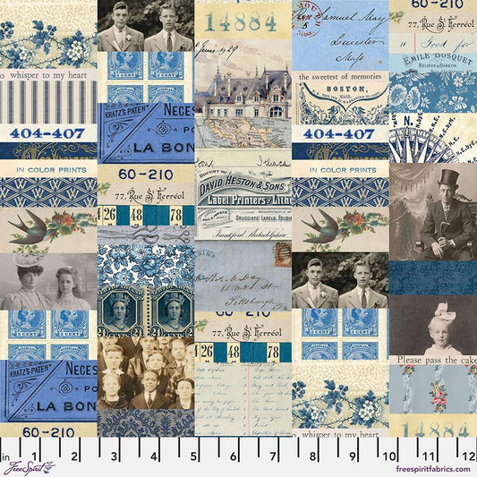 Tim Holtz Indigo Collage - 100% Cotton Fabric - FreeSpirit - Eclectic Elements - Cheater quilt