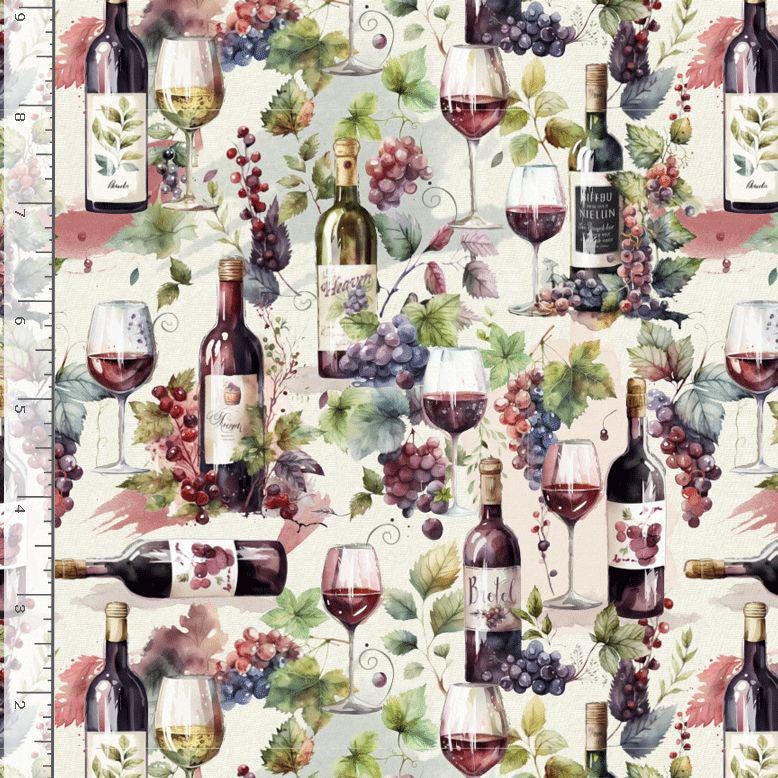 Wine Bottles and Glasses Fabric - Timeless Treasures - 100% Cotton - WINE-CD4174 MULTI