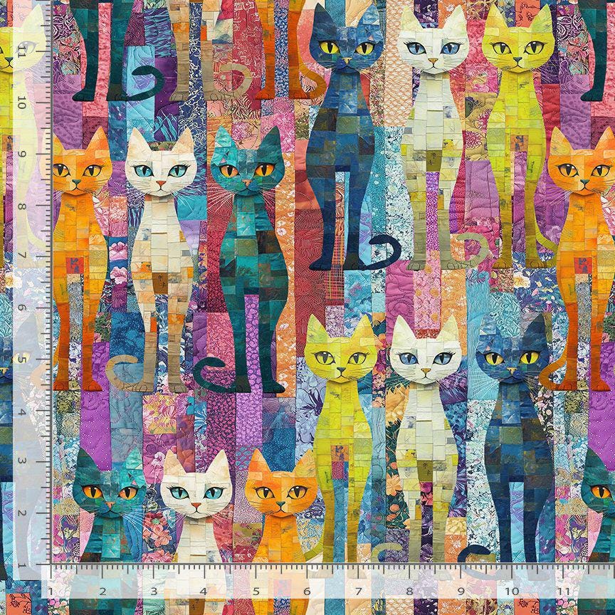 Packed Quilt Cat Fabric - Sophisticat - Timeless Treasures - 100% Cotton - CD4004
