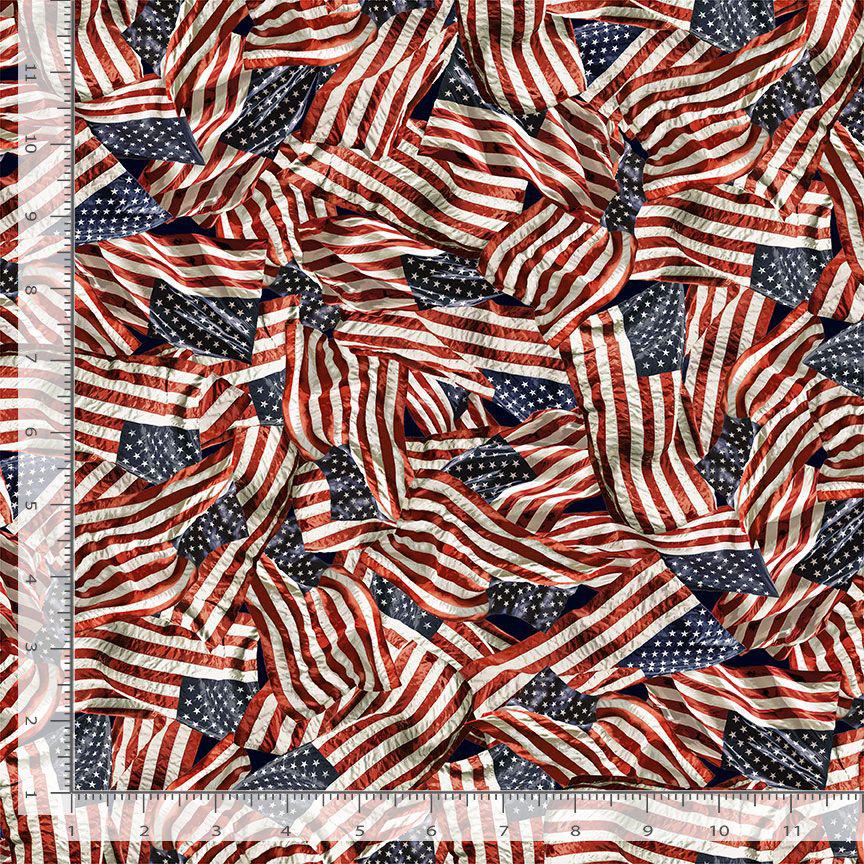 Packed American Flags Fabric - 100% Cotton - Timeless Treasures - USA