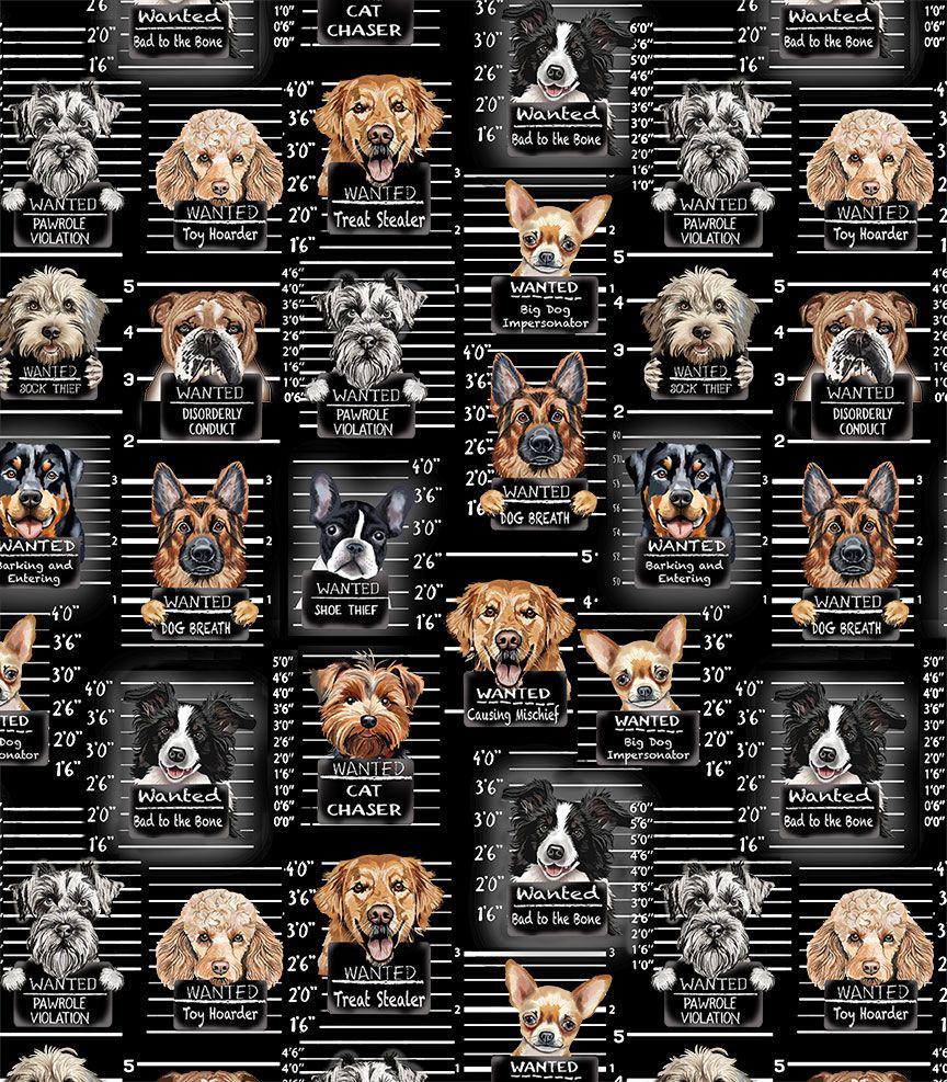 Dog Mugshots Fabric - Timeless Treasures - 100% Cotton - Dogs Rule Collection