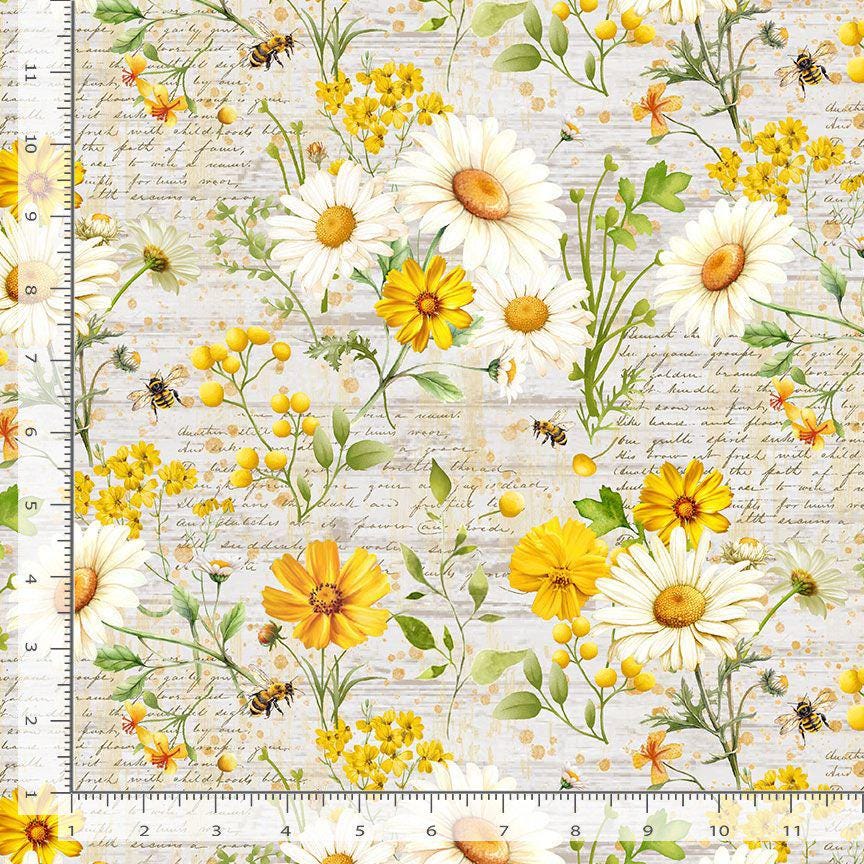 Daisies and Sunflowers with Text Fabric - Timeless Treasures - 100% Cotton - CD3881