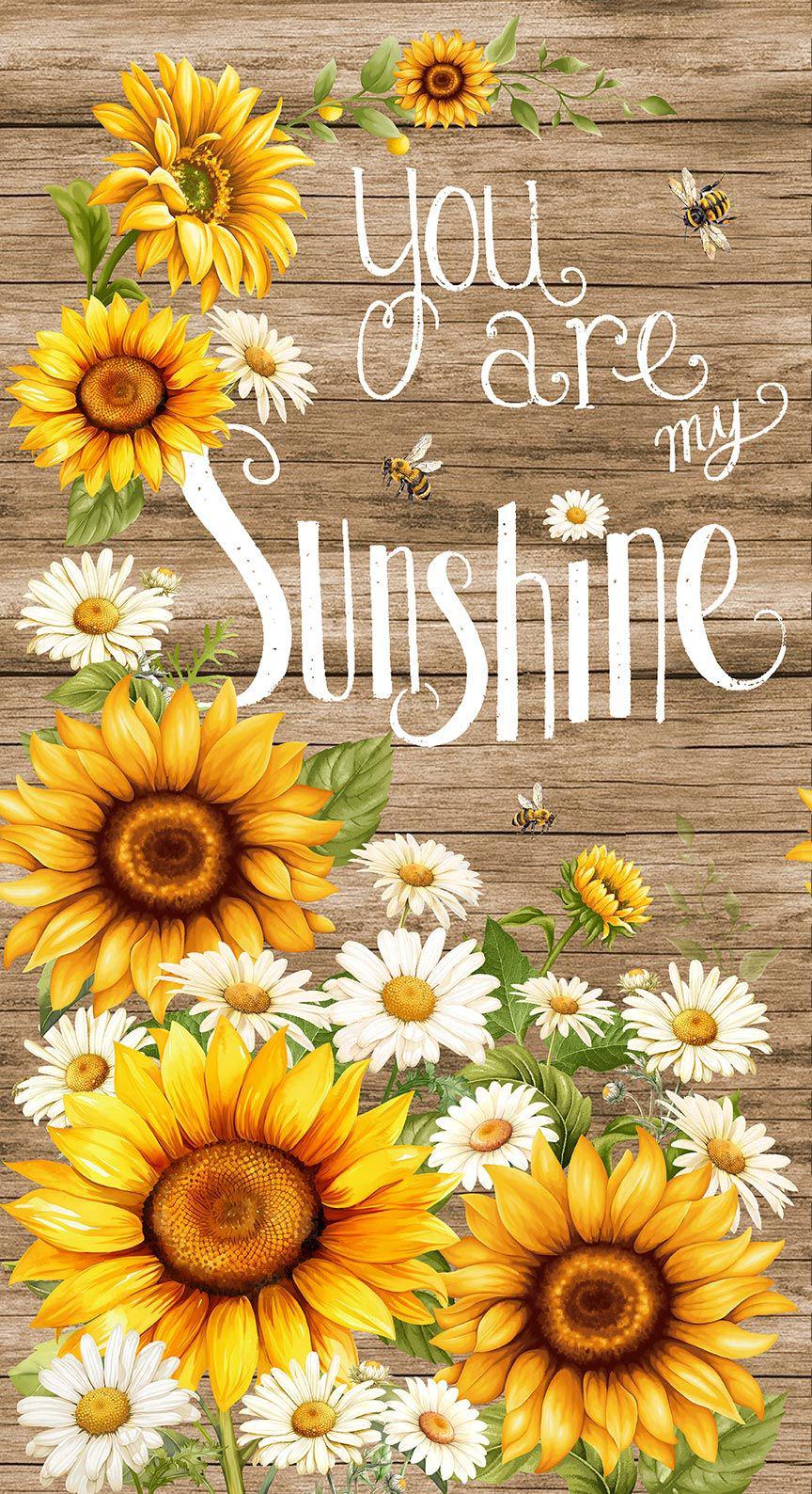 You are my Sunshine Fabric Panel - 24" x 44" - 100% cotton - Timeless Treasures - Sunflower