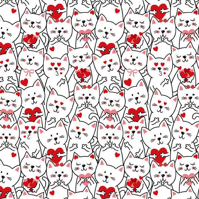 Packed Cats with Hearts fabric - 100% Cotton - Timeless Treasures - Smitten Kitten - CD3834