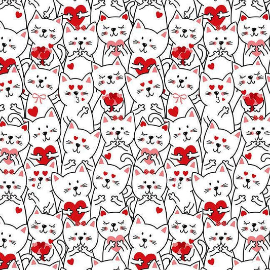 Packed Cats with Hearts fabric - 100% Cotton - Timeless Treasures - Smitten Kitten - CD3834