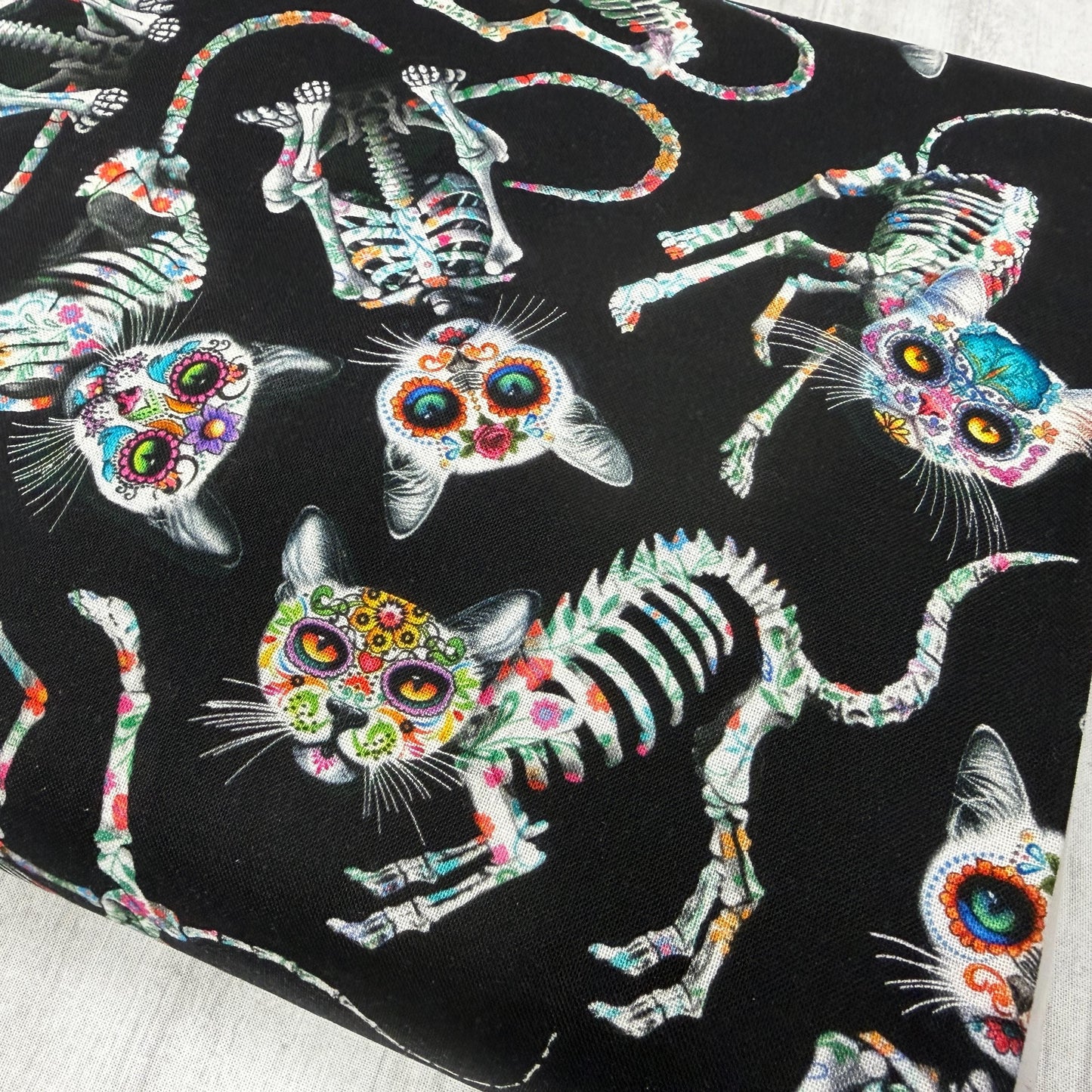 Skeleton Cats - Sugar Skulls Day of the Dead - Timeless Treasures - 100% Cotton Fabric