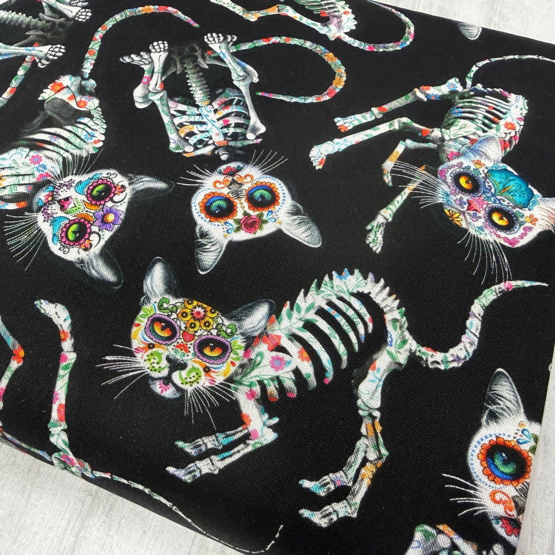 Skeleton Cats - Sugar Skulls Day of the Dead - Timeless Treasures - 100% Cotton Fabric