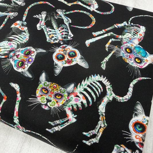 Skeleton Cats - Sugar Skulls Day of the Dead - Timeless Treasures - 100% Cotton Fabric