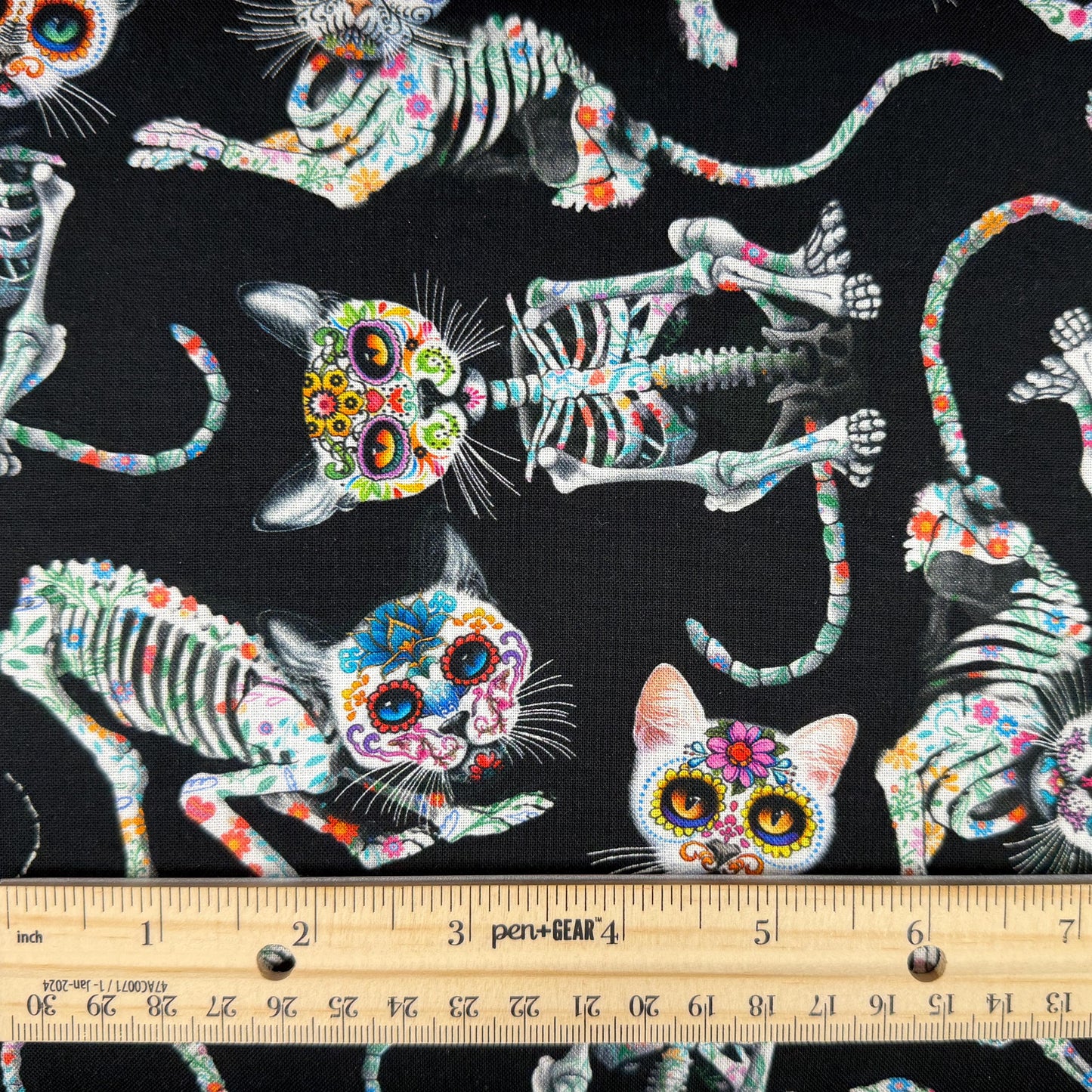 Skeleton Cats - Sugar Skulls Day of the Dead - Timeless Treasures - 100% Cotton Fabric