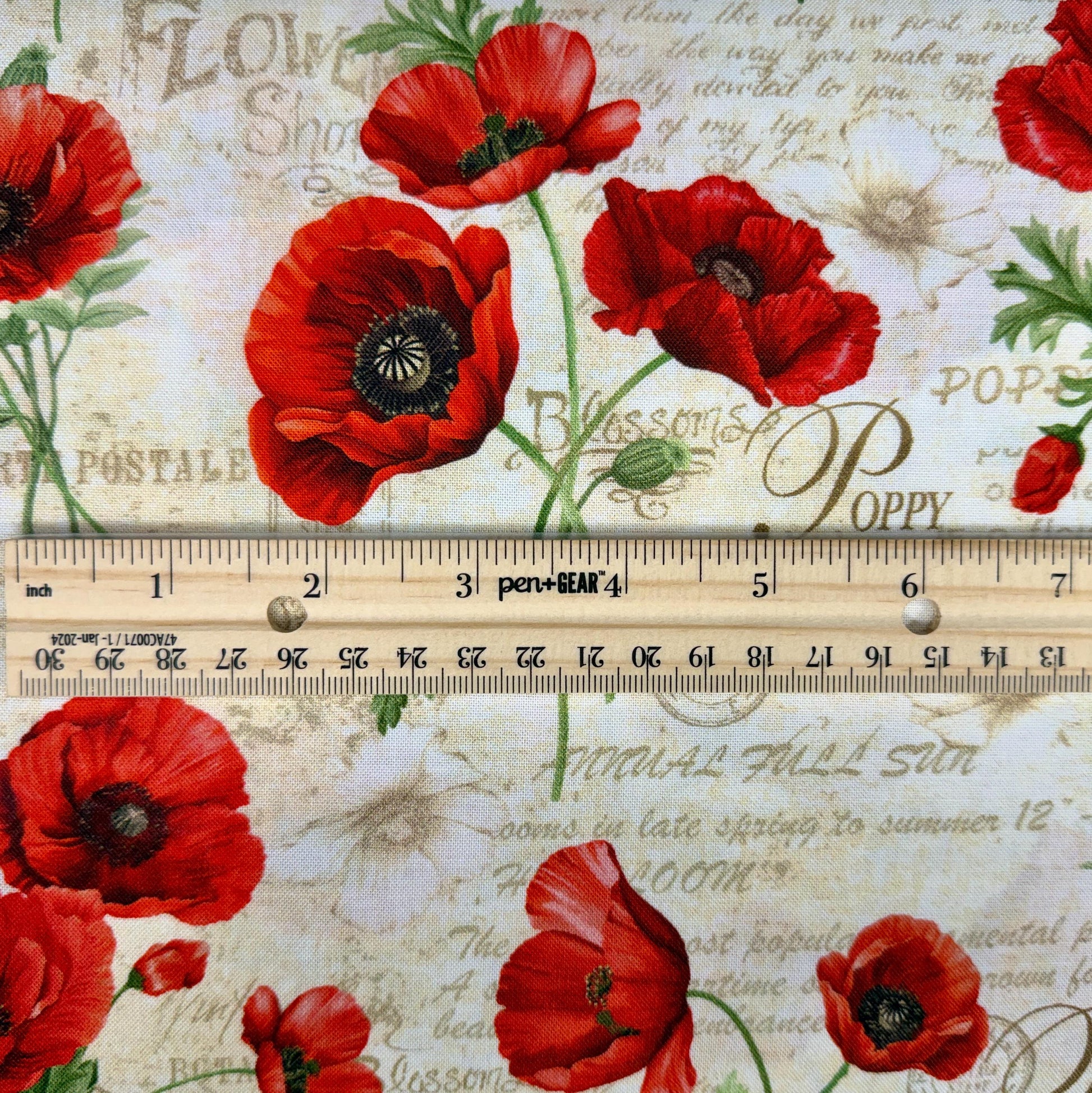 Poppy Flower Fabric - 100% Cotton - Timeless Treasures - CD3804