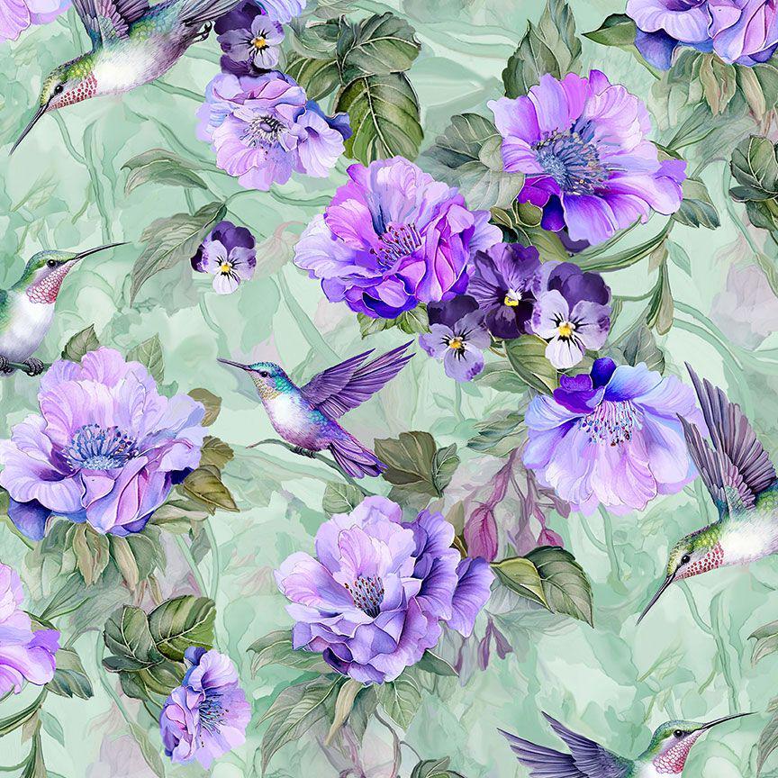 Hummingbird floral fabric - Garden Delight - Timeless Treasures - 100% cotton - CD3500