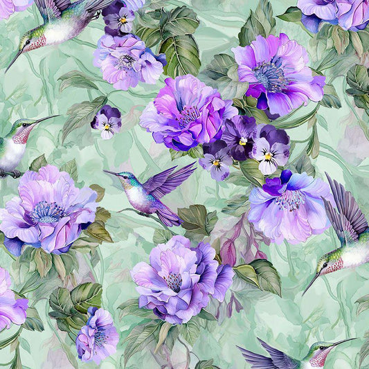 Hummingbird floral fabric - Garden Delight - Timeless Treasures - 100% cotton - CD3500