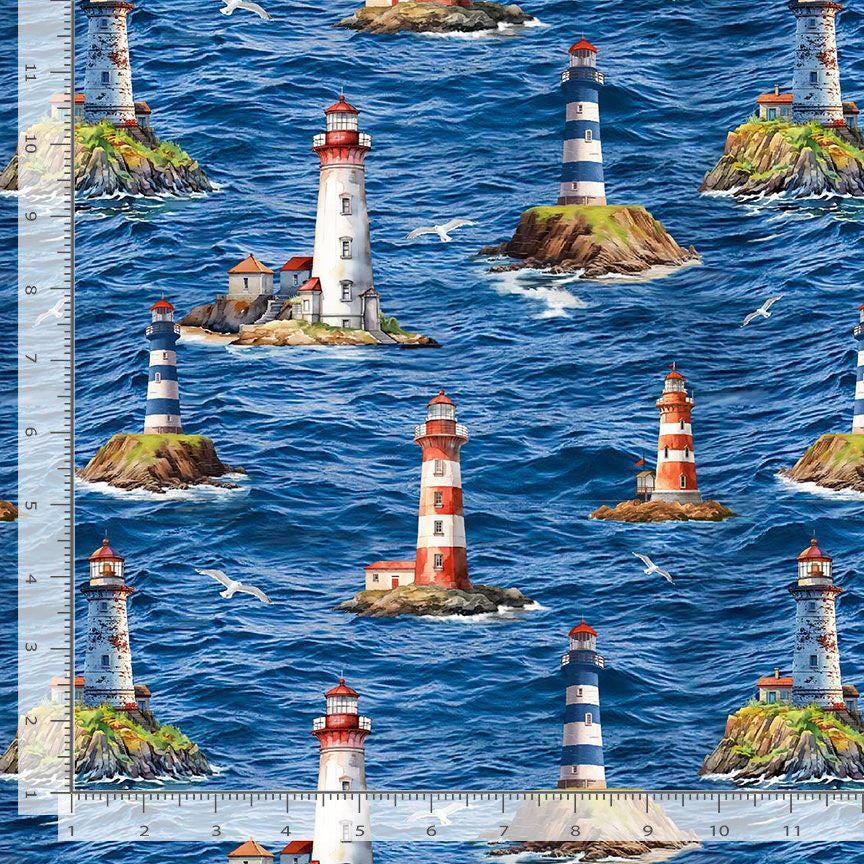 Lighthouse Fabric - 100% Cotton - Timeless Treasures - SEA-CD3761