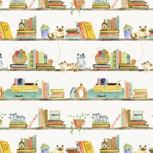 Cat fabric - Cats and Books - 100% Cotton - Windham - Cats Around Town