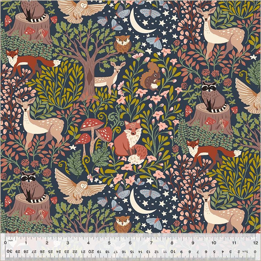 Forest Animal fabric - Windham - Organic High Density Cotton - Enchanted - 54291-1 Night