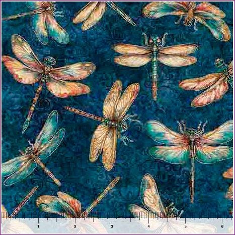 Dragonfly fabric - Serenity Collection by QT - 100% Cotton - 31834N Navy