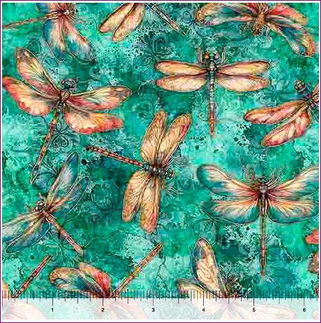 Dragonfly fabric - Serenity Collection by QT - 100% Cotton - 31834Q Turquoise