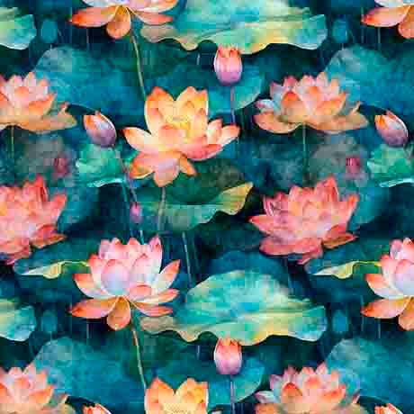Lotus flower fabric - Serenity Collection by QT - 100% Cotton - 31835 X