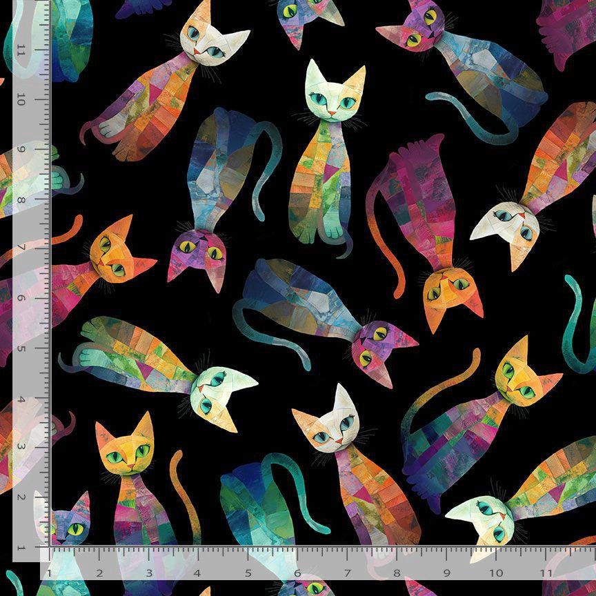 Tossed Quilt Cat Fabric - Sophisticat - Timeless Treasures - 100% Cotton - CD4003