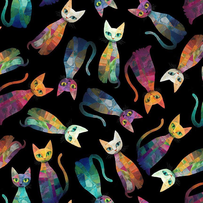 Tossed Quilt Cat Fabric - Sophisticat - Timeless Treasures - 100% Cotton - CD4003