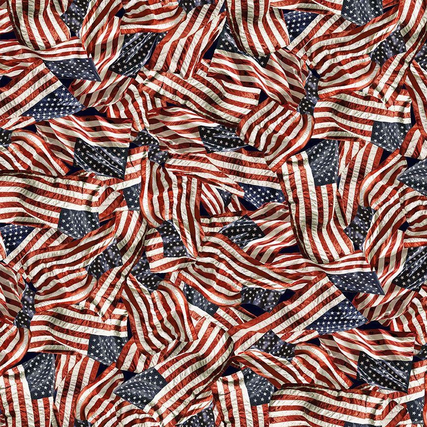 Packed American Flags Fabric - 100% Cotton - Timeless Treasures - USA